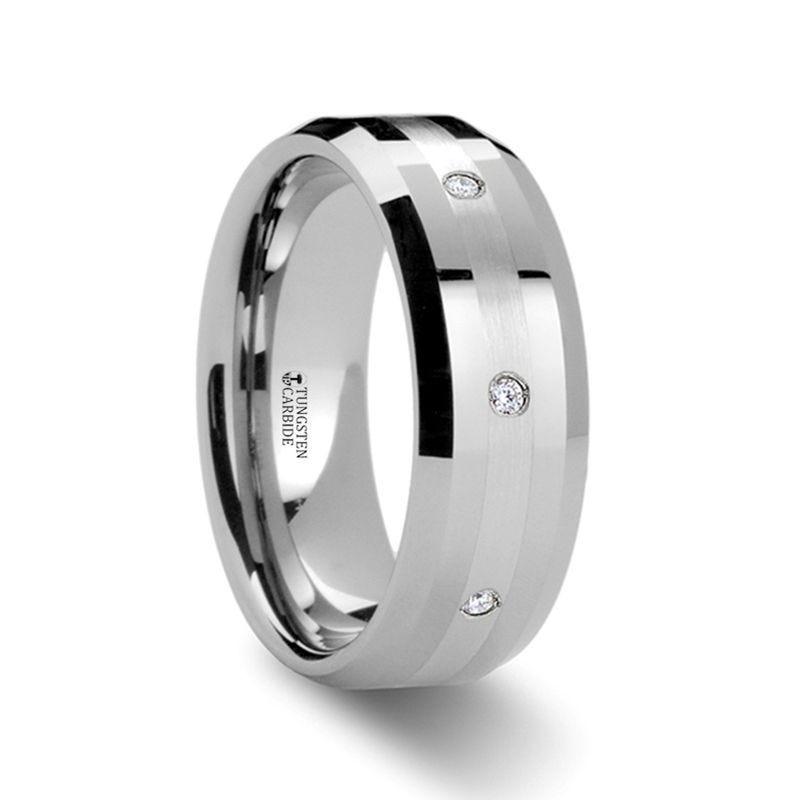 Thirteen DEVONSHIRE Palladium Inlaid Beveled Diamond Tungsten Carbide Ring - 8mm Thirteen DEVONSHIRE Palladium Inlaid Beveled Diamond Tungsten Carbide Ring - 8mm