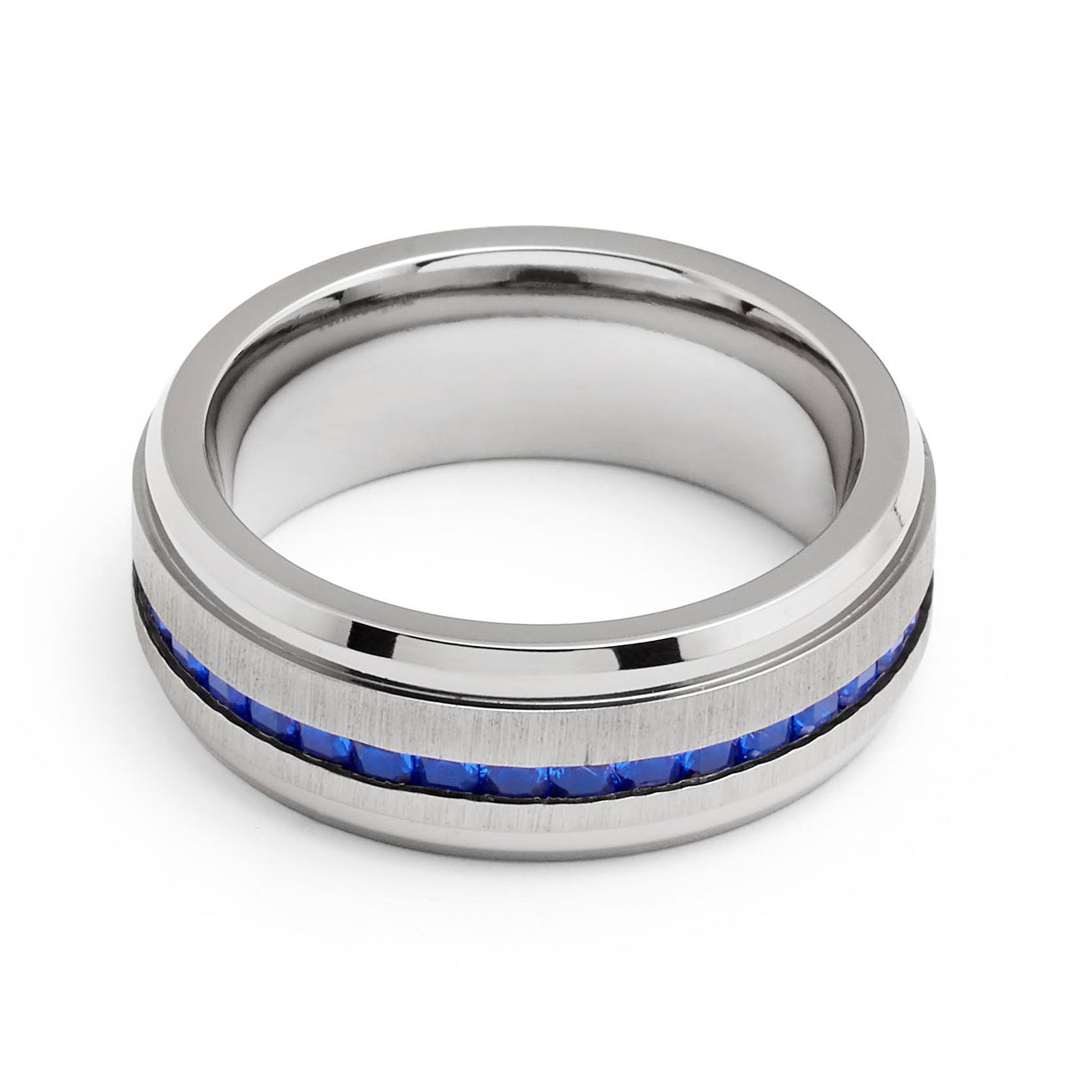 8mm - Mens Titanium Wedding Band With Blue Sapphire Titanium Ring