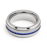 8mm - Mens Titanium Wedding Band With Blue Sapphire Titanium Ring