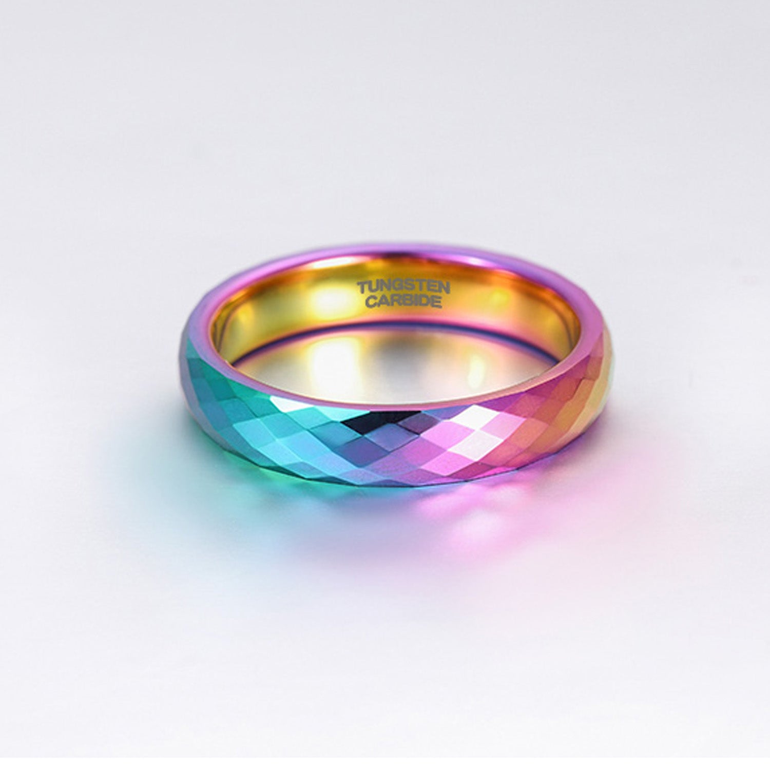 Rainbow ring Hammered Tungsten ring Wedding Ring Wedding Band 4mm