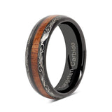 6mm - Mens Wedding Band, Black Tungsten Ring, Koa Wood Inlay, Dome Comfort Fit