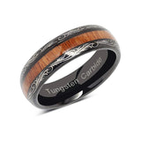 6mm - Mens Wedding Band, Black Tungsten Ring, Koa Wood Inlay, Dome Comfort Fit