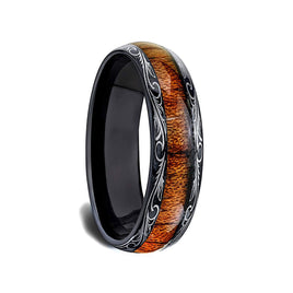 6mm - Mens Wedding Band, Black Tungsten Ring, Koa Wood Inlay, Dome Comfort Fit