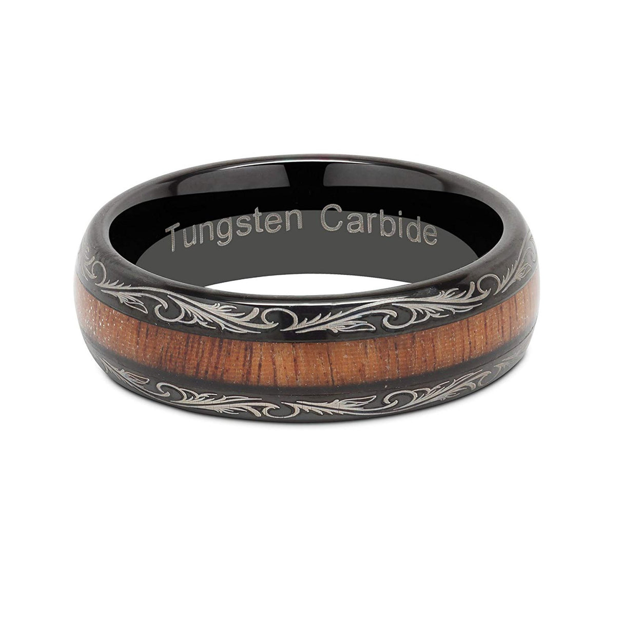 6mm - Mens Wedding Band, Black Tungsten Ring, Koa Wood Inlay, Dome Comfort Fit