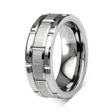 Silver Tungsten Ring With Brick Pattern Brushed Center -8mm