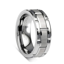 Silver Tungsten Ring With Brick Pattern Brushed Center -8mm