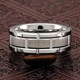 Silver Tungsten Ring With Brick Pattern Brushed Center -8mm