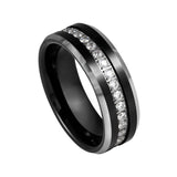 8MM - TUNGSTEN WEDDING BAND Polished Edges CUBIC ZIRCON BEVELED EDGE