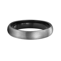 4mm Black Tungsten Carbide Wedding Band Silver Brushed Finish Dome Ring
