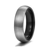 6mm Black Tungsten Carbide Wedding Band Silver Brushed Finish Dome Ring