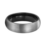 6mm Black Tungsten Carbide Wedding Band Silver Brushed Finish Dome Ring