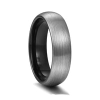 6mm Black Tungsten Carbide Wedding Band Silver Brushed Finish Dome Ring