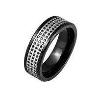 8mm - Tungsten Carbide Ring with 3 Rows of Black Sapphires