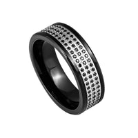 8mm - Tungsten Carbide Ring with 3 Rows of Black Sapphires