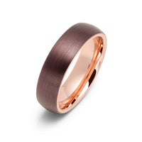 6mm - Espresso and Rose Gold Dome Ring, Tungsten Carbide Wedding Band