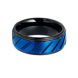 8mm Blue and Black Grooved Tungsten Carbide Wedding Band