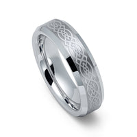 6mm - Silver Tungsten Wedding Ring, Celtic Ring, Brushed Center Celtic Knot Pattern