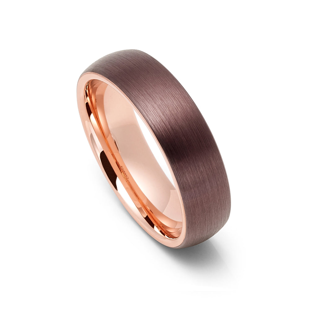 6mm - Espresso and Rose Gold Dome Ring, Tungsten Carbide Wedding Band