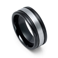 8mm Black Tungsten Carbide Wedding Band with Silver Brushed Center