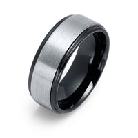 8mm - Black Tungsten Carbide Wedding Band With Stepped Edges Brush Center