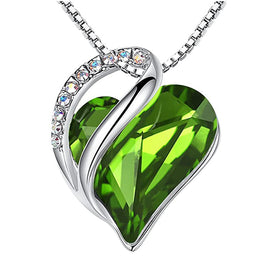 Infinity Love Heart Pendant Necklace - Peridot Green Crystal August Birthstone - Made with Swarovski Crystals