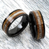 8mm - Tungsten Carbide Whisky Barrel Deer Antler Inlay Ring