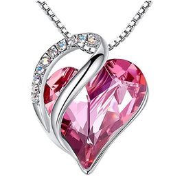 Infinity October Tourmaline Hot Pink Birthstone Love Heart Pendant Necklace Made with Swarovski Crystals Birthstone