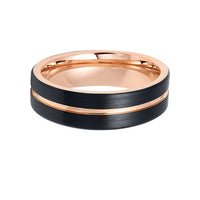 6mm Black & Rose Gold Tungsten Carbide Wedding Ring with Rose Gold Groove