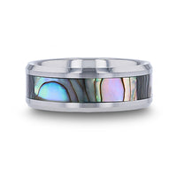 8mm - Tungsten Carbide Wedding Band  with Mother of Pearl Inlay- Tungsten Wedding Ring