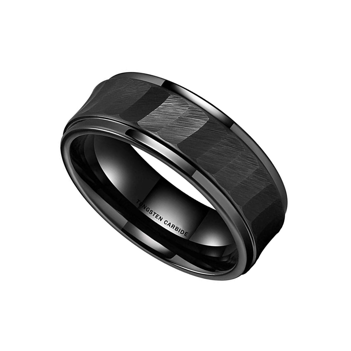 8mm Black Hammered Tungsten Carbide Wedding Ring