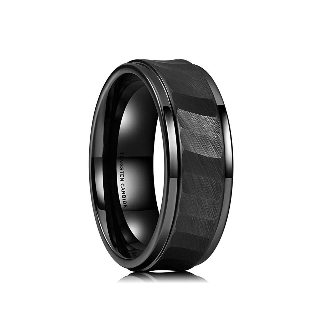 8mm Black Hammered Tungsten Carbide Wedding Ring