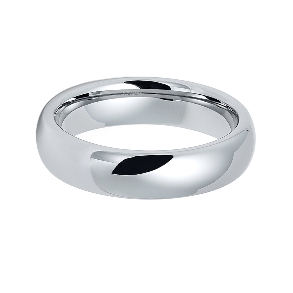6mm - Silver Tungsten Carbide Wedding Band High Polished Dome Shape Ring