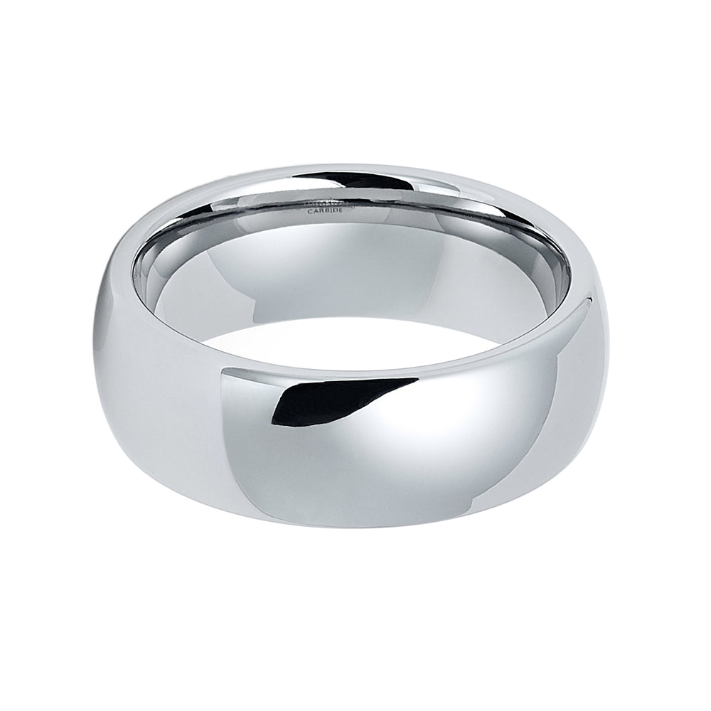 8mm - Silver Tungsten Carbide Wedding Band High Polished Dome Shape Ring