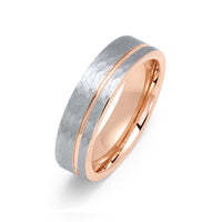 6mm Hammered Brushed Tungsten Carbide Wedding Band with Rose Gold Groove