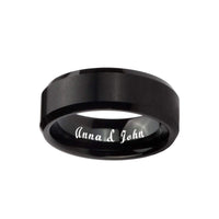 6mm Black Tungsten Wedding Band, Black Brushed Center w/ Silver Stepped Edges