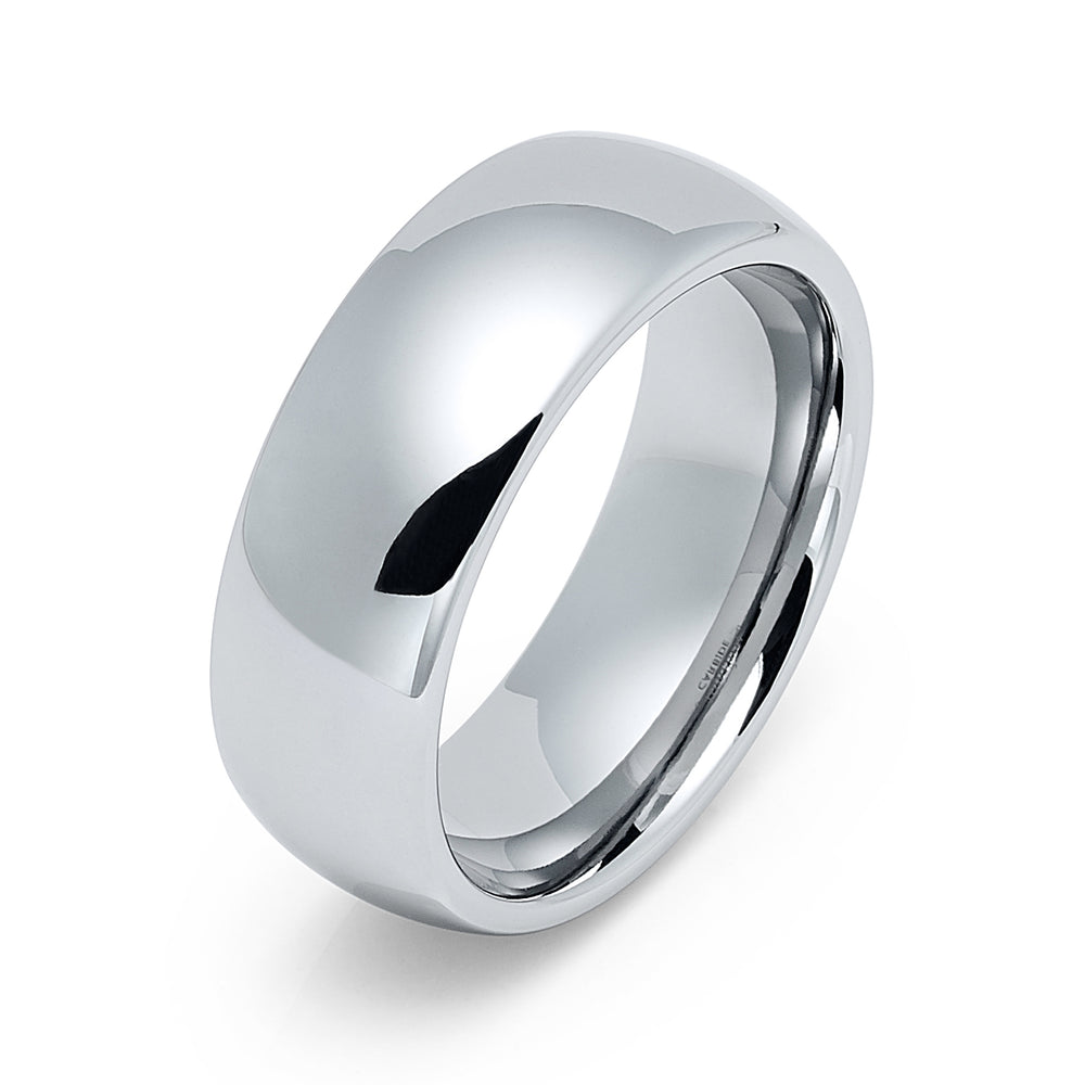 8mm - Silver Tungsten Carbide Wedding Band High Polished Dome Shape Ring