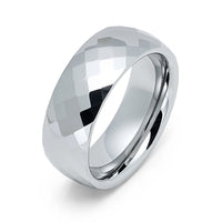 8mm Silver Diamond Hammered Faceted Tungsten Carbide Wedding Ring