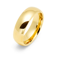7mm - 14k Yellow Gold Tungsten Wedding Band, High Polish Dome Shape, Anniversary Ring