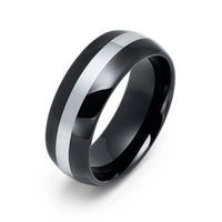 8mm Black Tungsten Carbide Wedding Band with Silver Brushed Center Dome Ring