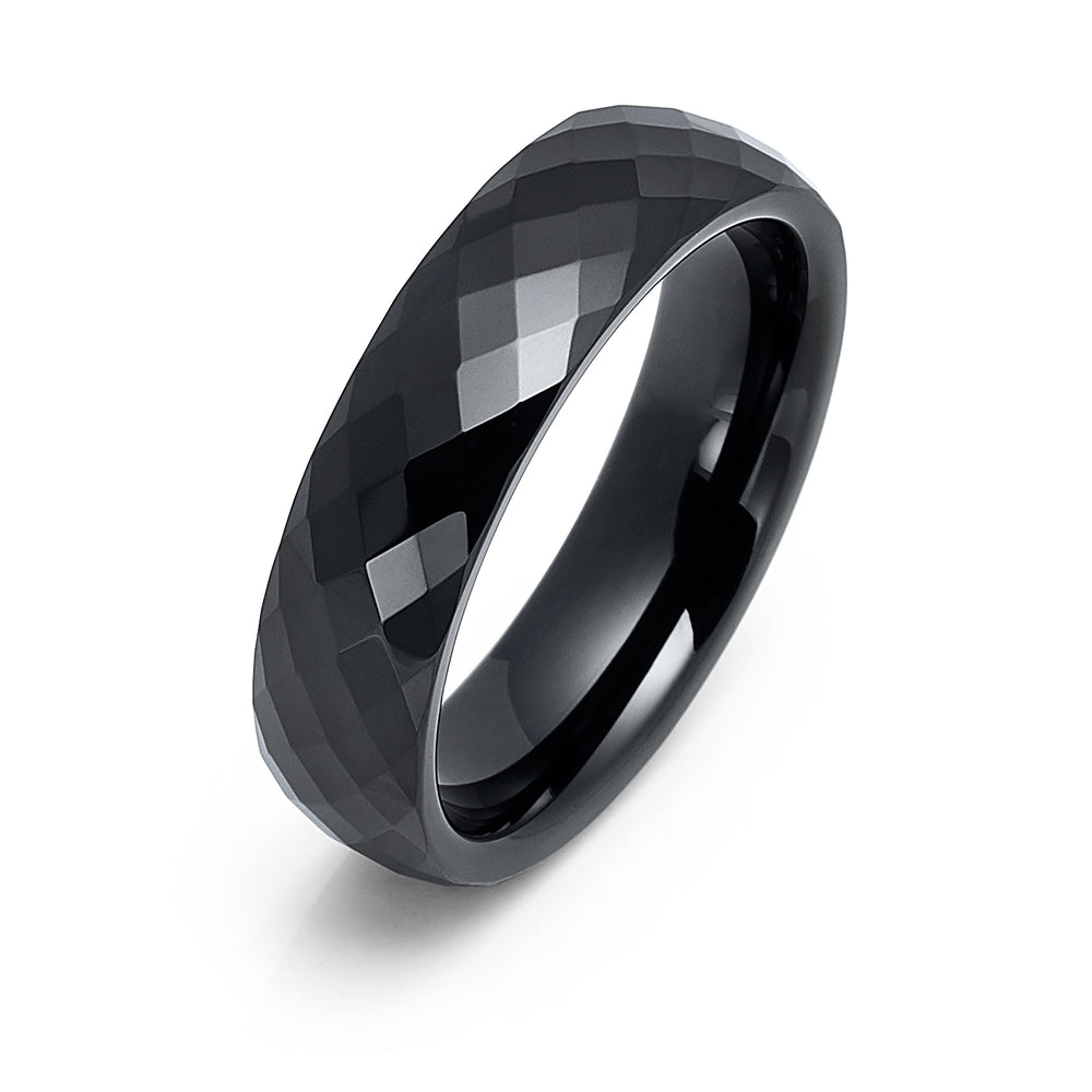 6mm Black Diamond Faceted Tungsten Carbide Wedding Ring