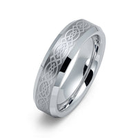 6mm - Silver Tungsten Wedding Ring, Celtic Ring, Brushed Center Celtic Knot Pattern