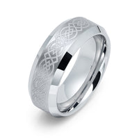 8mm - Silver Tungsten Wedding Ring, Celtic Ring, Brushed Center Celtic Knot Pattern