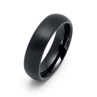 6mm Black Tungsten Carbide Wedding Band Brushed Finish Dome Shape Ring