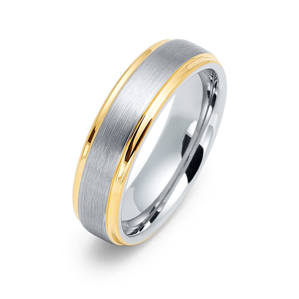 6mm Silver and Gold Brushed Tungsten Carbide Wedding Ring