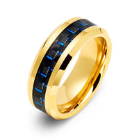 8MM Gold TUNGSTEN Carbide RING WITH BLUE CARBON FIBER INLAY