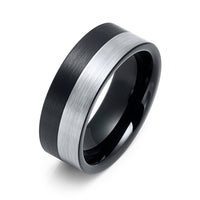 8mm - Black Tungsten Wedding Band Brushed Night & Day Ring