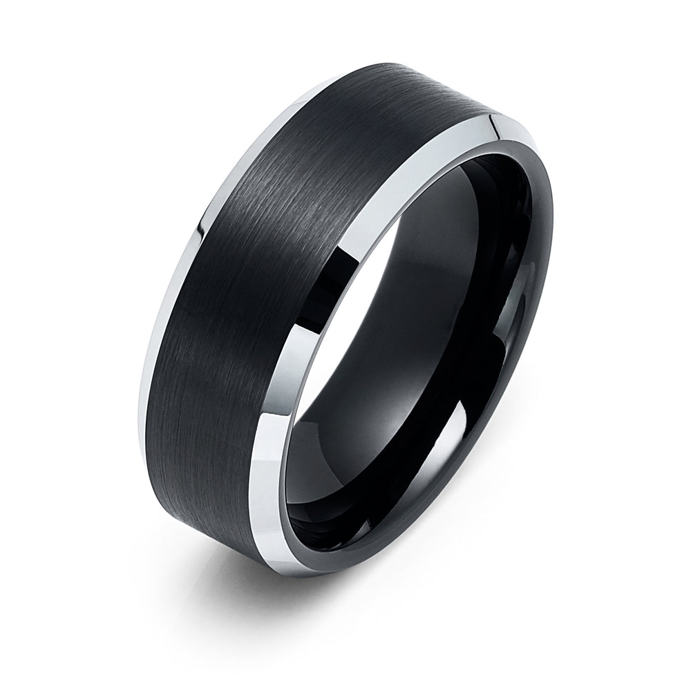 8mm Black Tungsten Carbide Wedding Band with Brushed Center Ring