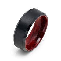 8mm Black Plated Tungsten Carbide Wedding Ring with African Sapele Mahogany Wood