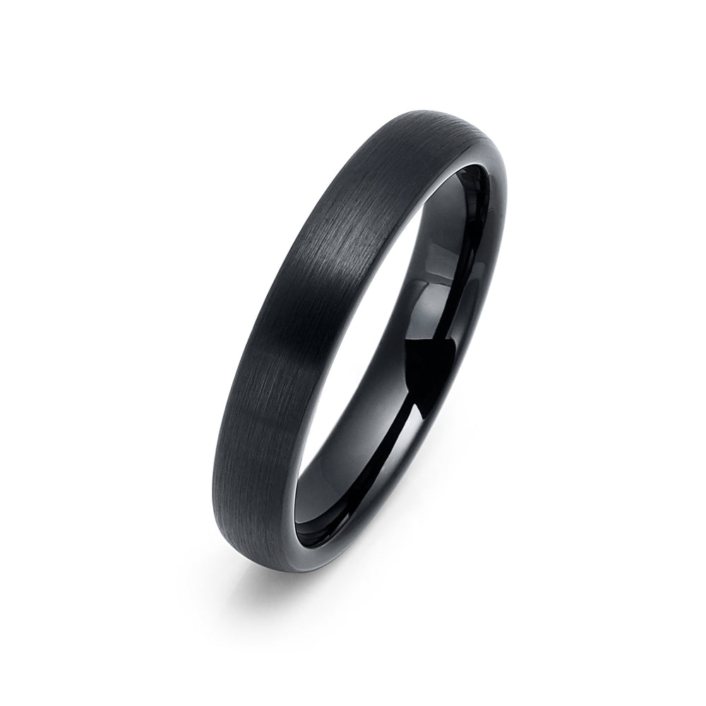 4mm- Black Tungsten Wedding Band Brush Finish Ring