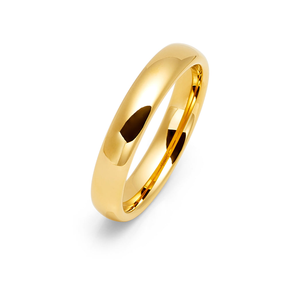 4mm - 14k Yellow Gold Tungsten Wedding Band, High Polish Dome Shape, Anniversary Ring